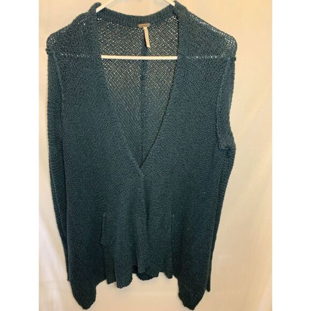 Women's XS‎ Free People Blue Knit Oversized Cardigan Button Down W/ Pockets